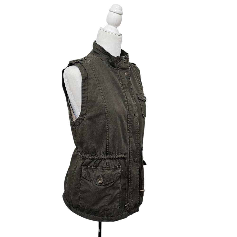 CESTTOI Utilty Vest Jacket Faux Fur Lining Green Womens Medium